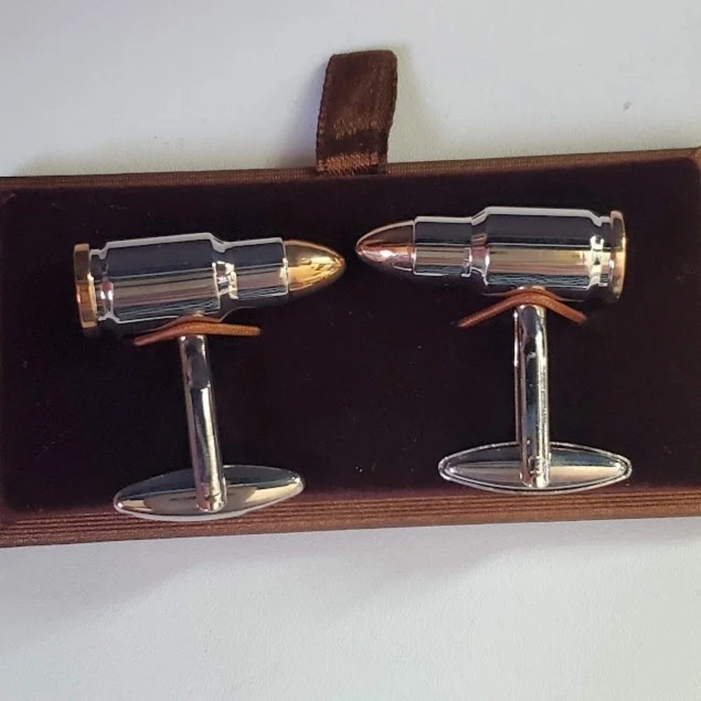 Bullet Shell Novelty Cufflinks Silver Gold Two Tone Ammo Casing Hunting Gift